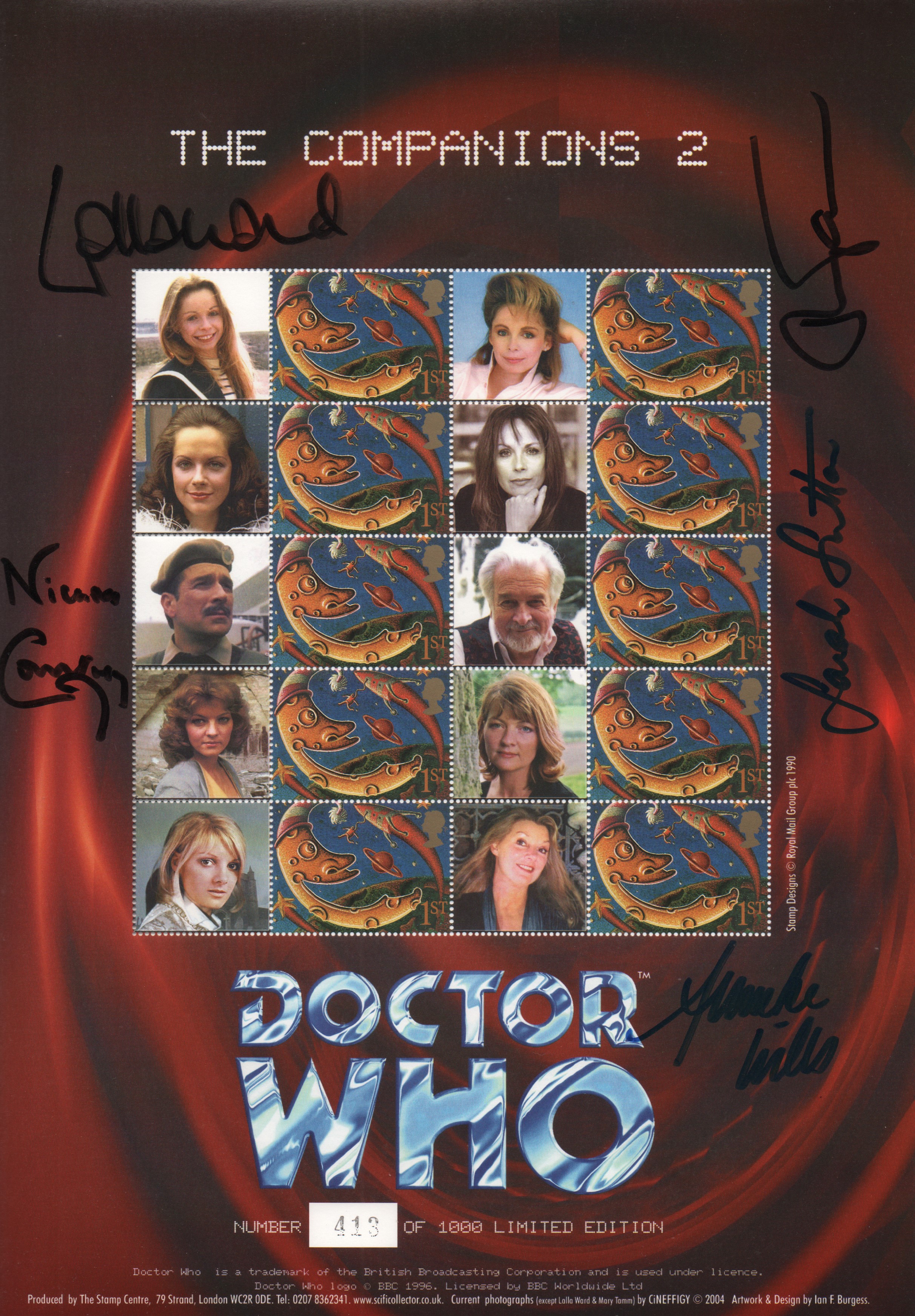 Doctor Who Companions 2 Stamp Sheet Official Limited Edition Signed  by Nick, Lalla, Anneke, Sarah & Mary